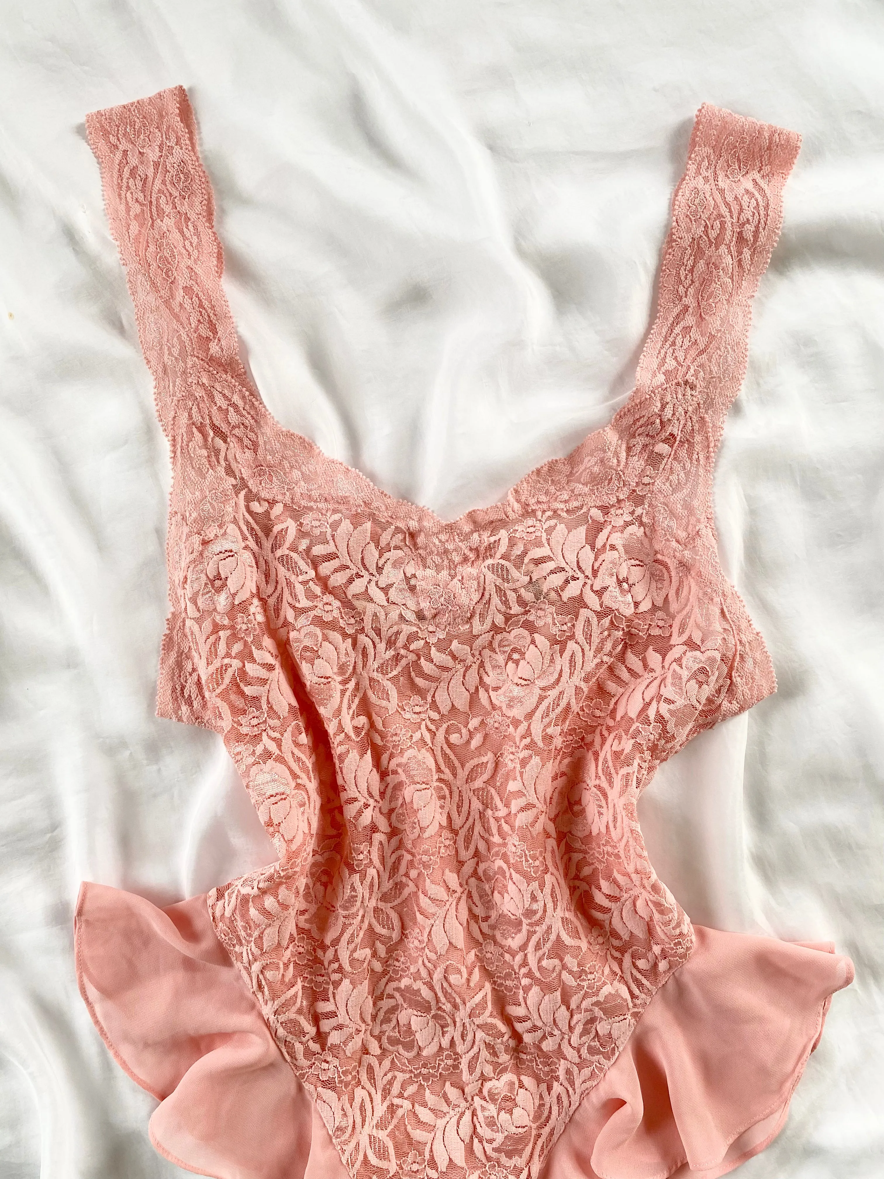 Victoria’s Secret 1990s Pink Floral Lace Flutter French Cut Teddy (XS)