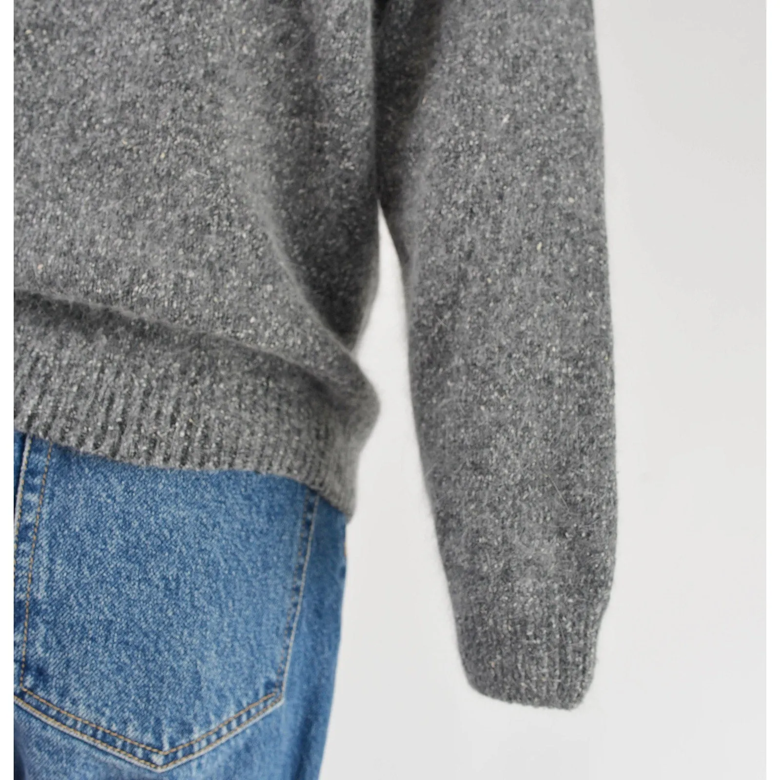 Vintage Gray and Black Silk Angora Beaded Leaf Slouchy Knit Sweater XS S